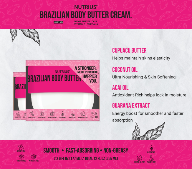 Nutrius Brazilian Body Butter Cream Berry & Botanical Bliss Twin Pack - 2 x 6 FL OZ