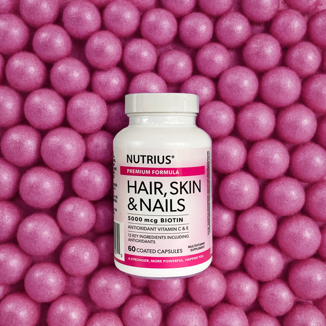 Nutrius Hair, Skin & Nails 5000 mcg Biotin with Antioxidant Vitamin C & E - 60 Coated Capsules